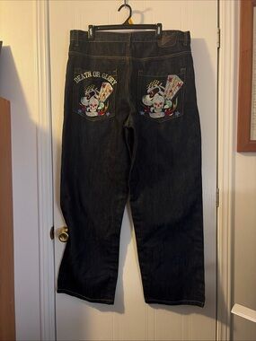 Ed Hardy Death Or Glory Skull Embroidered Baggy Jeans Size 40 Y2K